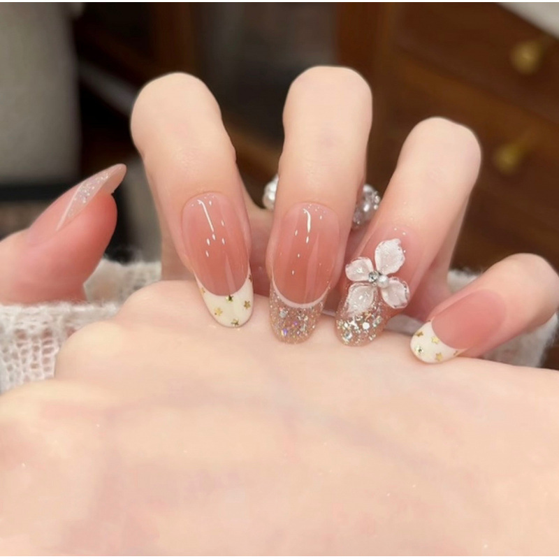 【Milky White Gardenia】Purely Handmade Wearable Nails with Gold Foil, French Style, Enhances Fairness, High-End Feel, Purely Handmade Wearable Nail Tips 【Milky White Gardenia】Purely Handmade Wearable Nails with Gold Foil, French Style, Enhances Fairness, High-End Feel, Purely Handmade Wearable Nail Tips