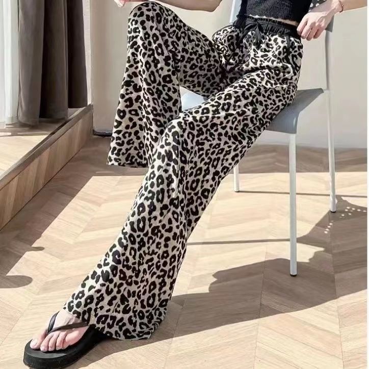 Leopard Print Chiffon Wide-Leg Pants for Women 2026 Summer New Style Cool High-Waisted Drapey Floor-Length Loose Casual Straight Pants
