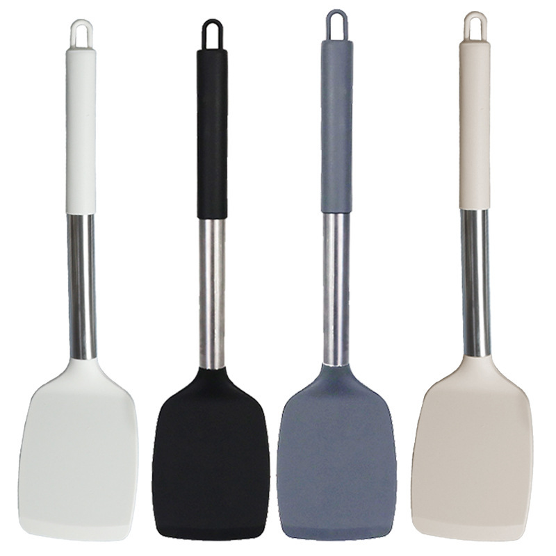 Cuchara de sopa de espátula de silicona transfronteriza juego de 15 piezas sartén antiadherente pala de silicona de acero inoxidable pala de silicona utensilios de cocina al por mayor