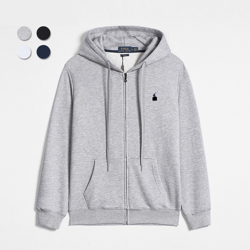 Rl Spring & Fall Long-Sleeved Sweatshirt Men's Casual Pure Color Embroidered Pony Logo Zipper Cardigan Sweatshirt