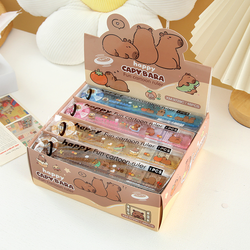 La nueva regla de dibujos animados de Kapibala giratoria y giratoria linda regla de 15cm para estudiantes Stitch regla giratoria creativa