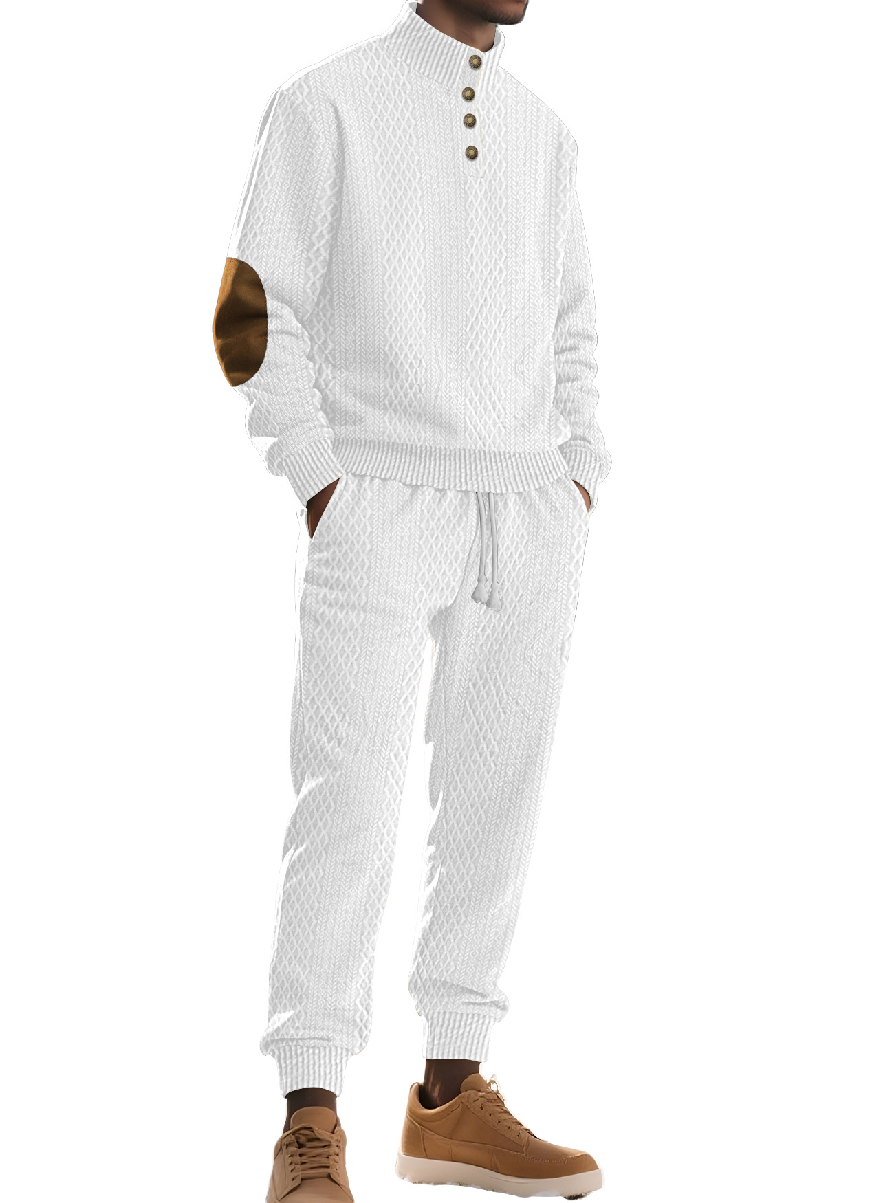 Transfronterizo Europa y América Amazon hombre cuello alto Jacquard casual bordado sweaters deportivos de color sólido manga larga pantalones largos set