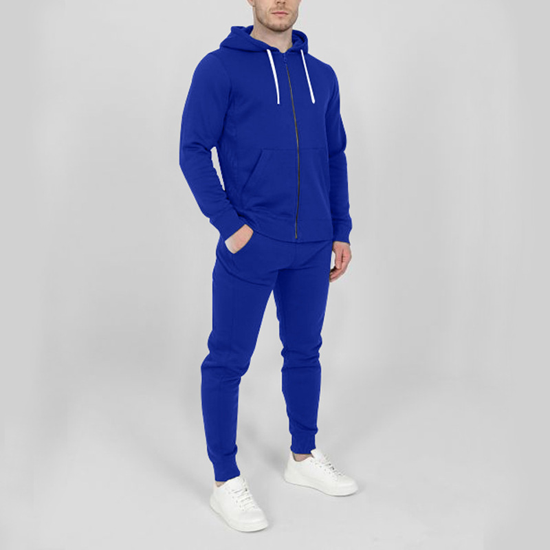Autumn and Winter Sports Men's Fashion Casual Set Hooded Cardigan Coat Solid Color_voghion.com