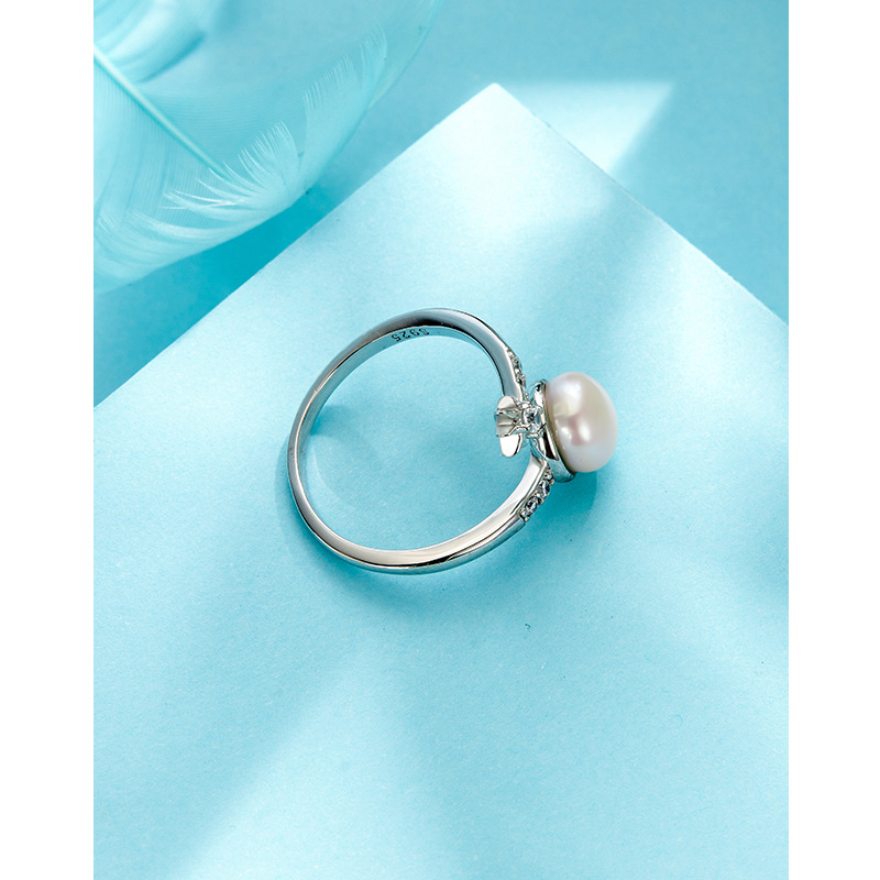 Anillo de perlas de agua dulce hembra 925 Luz de plata esterlina diseño de nicho de lujo abierto anillo de dedo índice de alto sentido personalidad de la moda