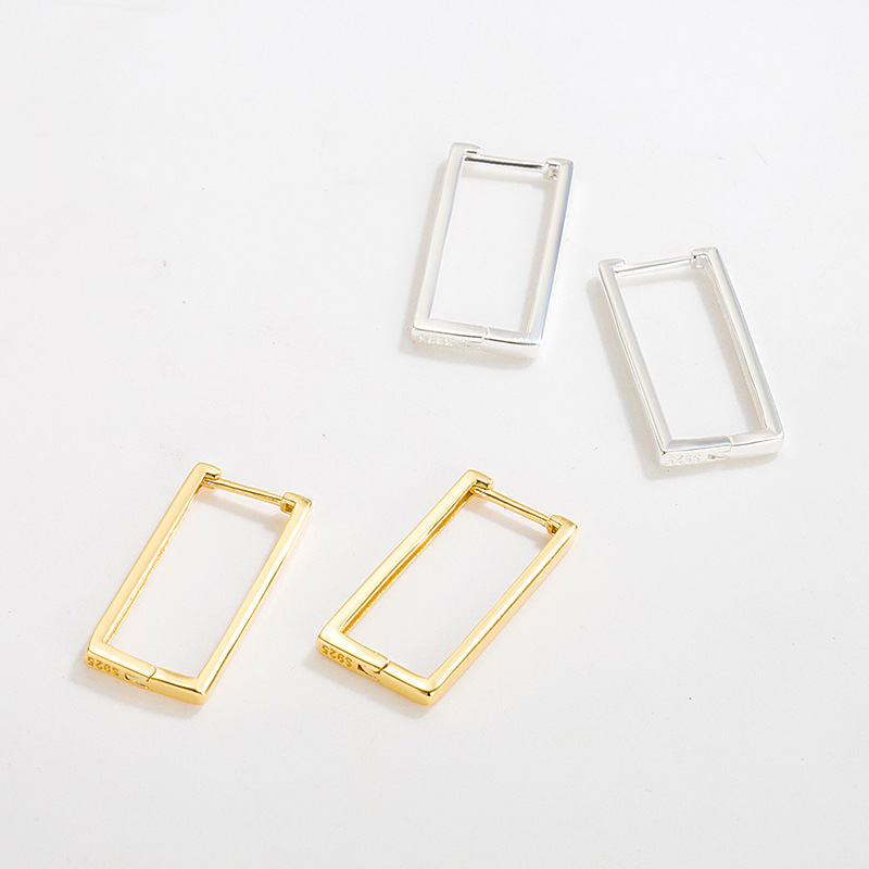 8g Weight Electroplating Gold Plating Process 18K Gold Plated 925 Sterling Silver Rectangle Stone-Free Casual Earrings For Women'S