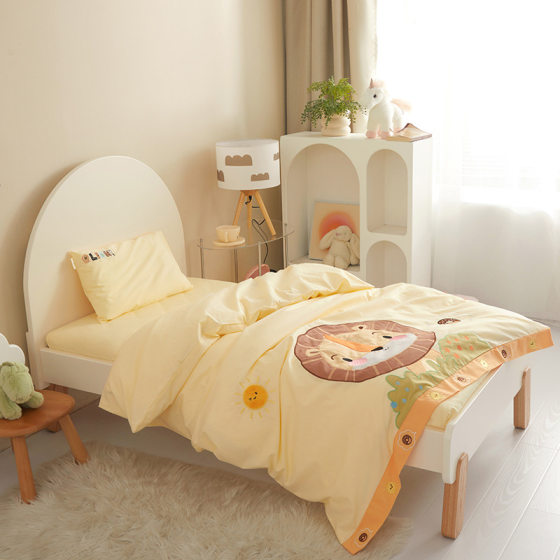 Class A cotton 40s washed cotton embroidery kindergarten three-piece piece quilt cover sheet mattress cover single piece