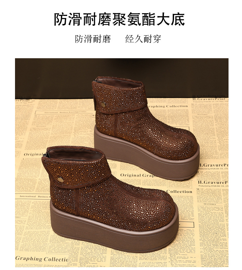 Giày boot nữ cổ cao lót nhung giữ ấm, đế dày độn cao chống trượt — Màu đen chi tiết 13