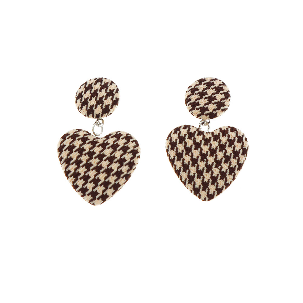 Fashion Fabric Houndstooth Heart-shape Earrings Wholesale Nihaojewelry display picture 8