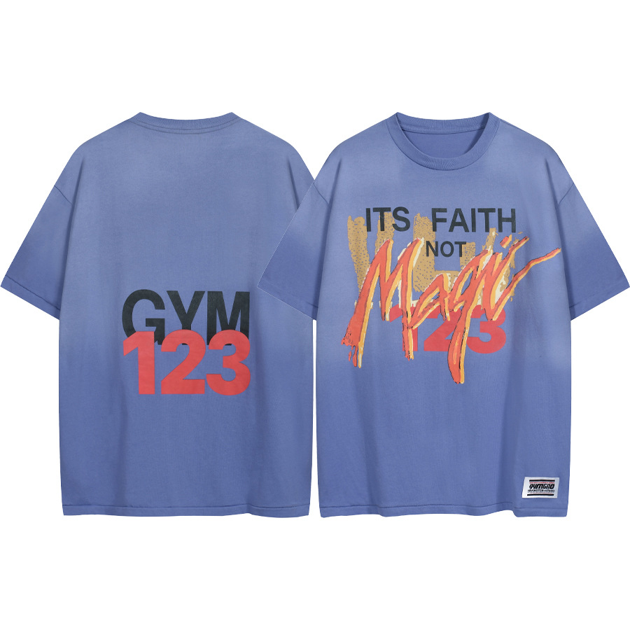 RRR 123 Su fe no es mágica Lavar con agua hacer vieja impresión gimnasio hombre camiseta de manga corta suelta