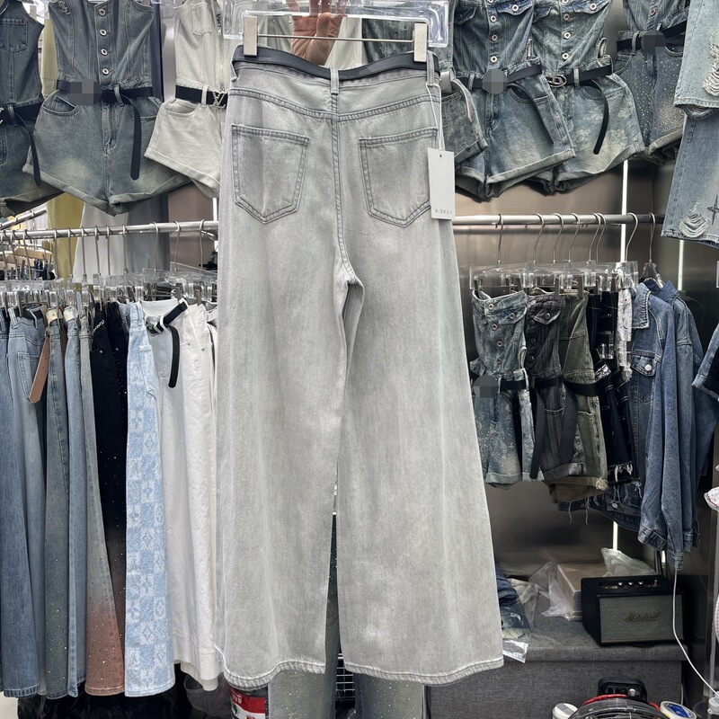 アメリカンレトロホットダイヤモンドワイドレッグジーンズ女性のための 2025 夏の新しいルーズストレートパンツスリムパンツ|undefined