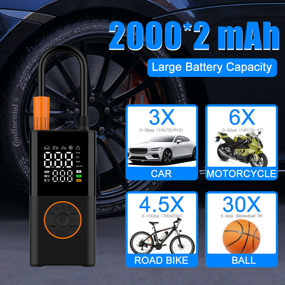 Cross-Border Portable Motorcycle Bicycle Electric Vehicle Air Pump Car Tire Smart Wireless Car Air Pump