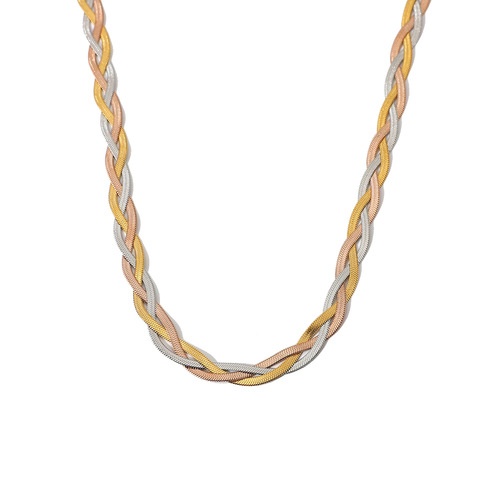 Women's designer handmade braided titanium steel necklace Women's new trendy European and American light luxury three-layer simple snake bone chain