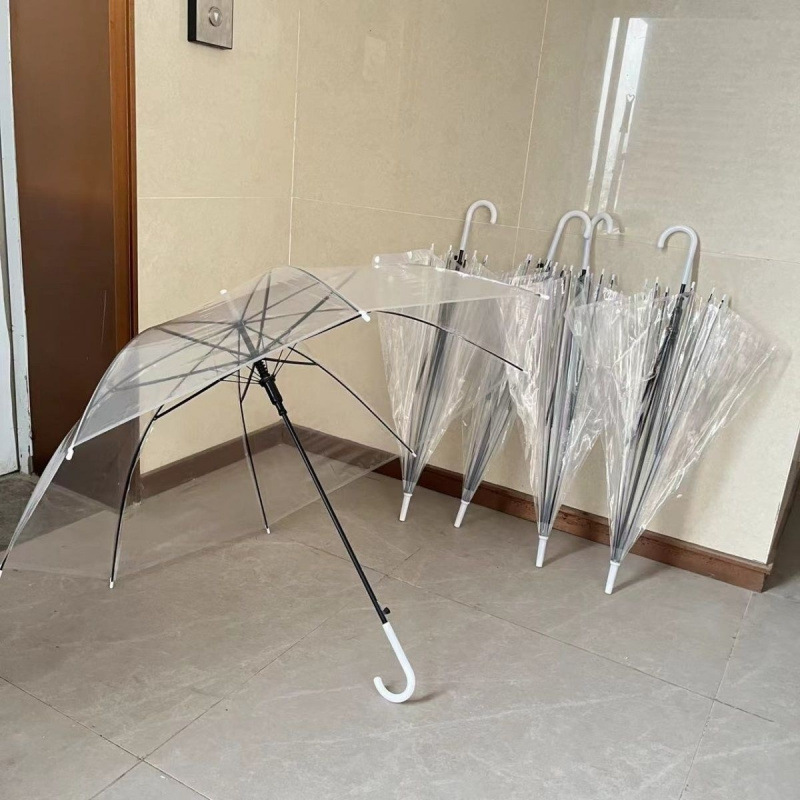 투명한 흰색 긴 손잡이 우산 ♢ ★