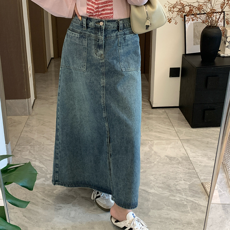 Dd2026 Early Summer Exquisite Skirt New Style Plus Size Women's Clothing for Fat Girls Retro Slit Denim Skirt Yc522