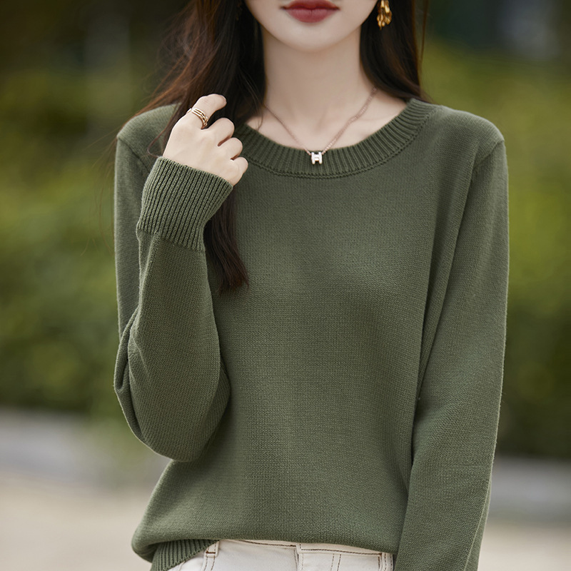 Wholesale 100 Cotton Crewneck Joker Sweater Women's Autumn and Winter New Pullover Loose Slim Knitted Base Shirt Women's Top