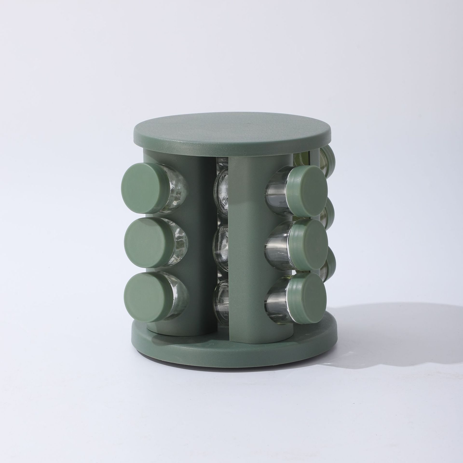 Estante de condimento giratorio de acero inoxidable Estante de condimento dorado de cocina para el hogar Estante de almacenamiento de tanque de condimento de especias de vidrio