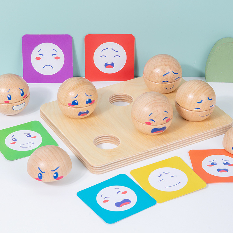 Juegos de mesa de madera para niños pequeños, juguetes de bolas de expresión emocional, interacción entre padres e hijos, rompecabezas divertidos, emoji práctico
