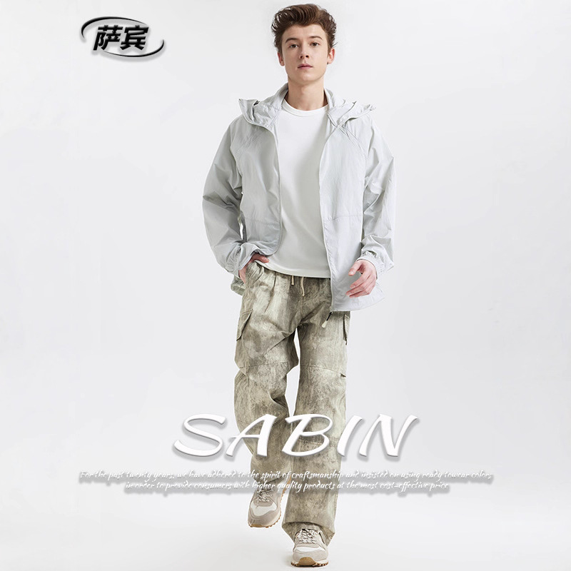 Sabine Spring and Autumn Tie-Dye Distressed Pants for Couples, Drapey Pleated Cargo Pants, Men's Long Loose Casual Pants