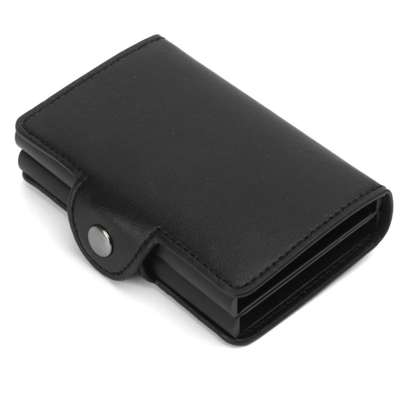 Comercio exterior transfronterizo RFID titular de la tarjeta de metal de aluminio de doble capa PU caja de tarjeta cardwallet anti-desgaussing láser LOGO