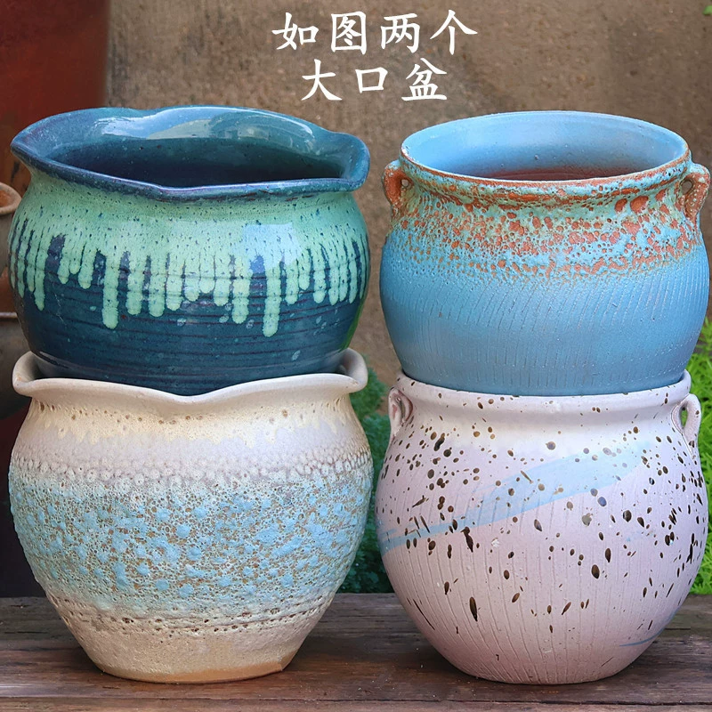 2024 новый стиль оптовый цветочный горшок грубый керамический большой диаметр фиолетовый песок простой суккуленты