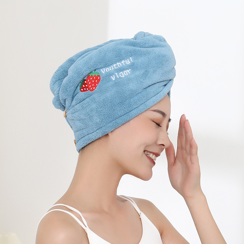 髪の帽子の卸売りの女性は厚い二重の快適な髪のサンゴの綿毛の漫画の刺繍のシャワーの帽子の吸水のタオルのスカーフを厚くします。|undefined