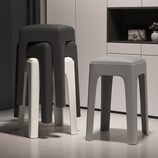 Plastic Stool for Home Use, Thickened and Stackable Square Stool, Modern Simple and Sturdy Durable Dining Table Stool, Spare High Chair
