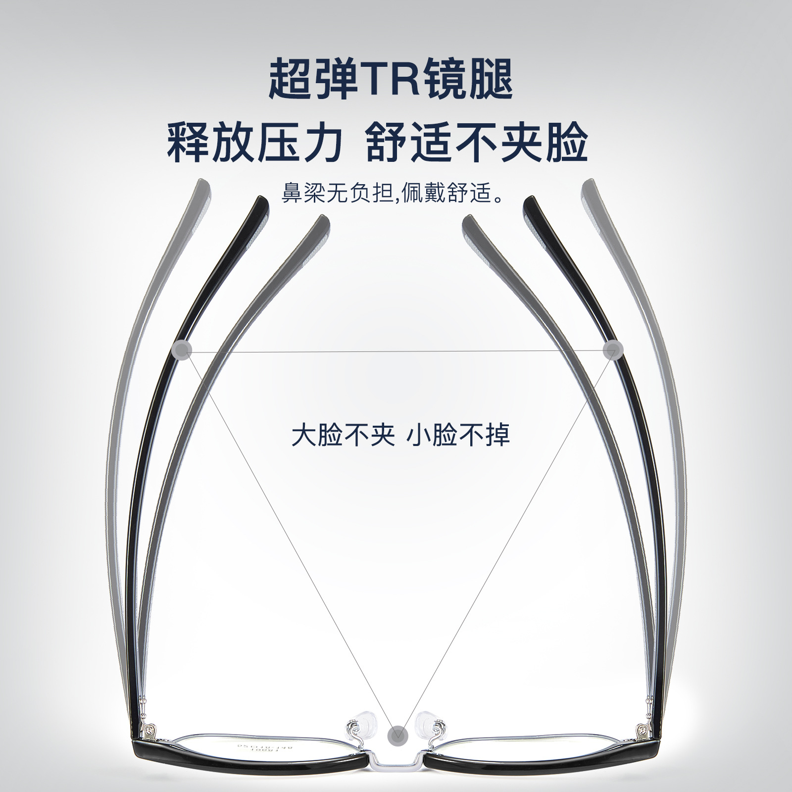 Ligero, simple, versátil, transparente, aleación TR, marco de cejas, marco de gafas, placa, pierna, cara sin clip, se puede combinar con grado Danyang