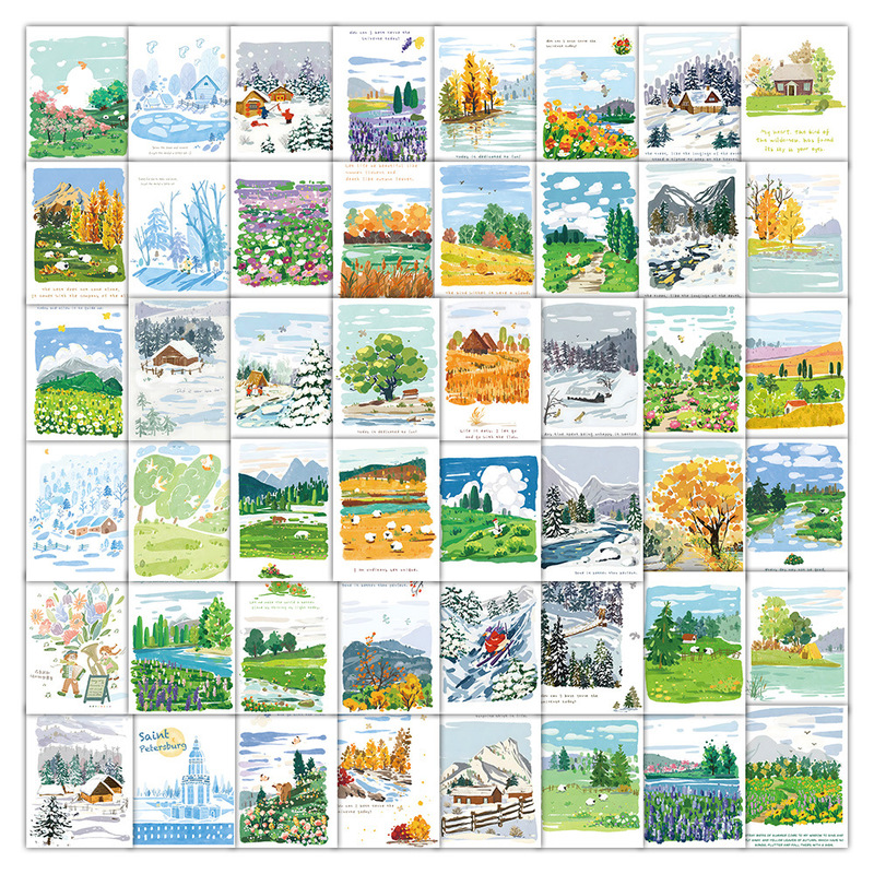 60 landscape postcard cartoon stickers cure series decorative luggage case notebook stickers wholesale