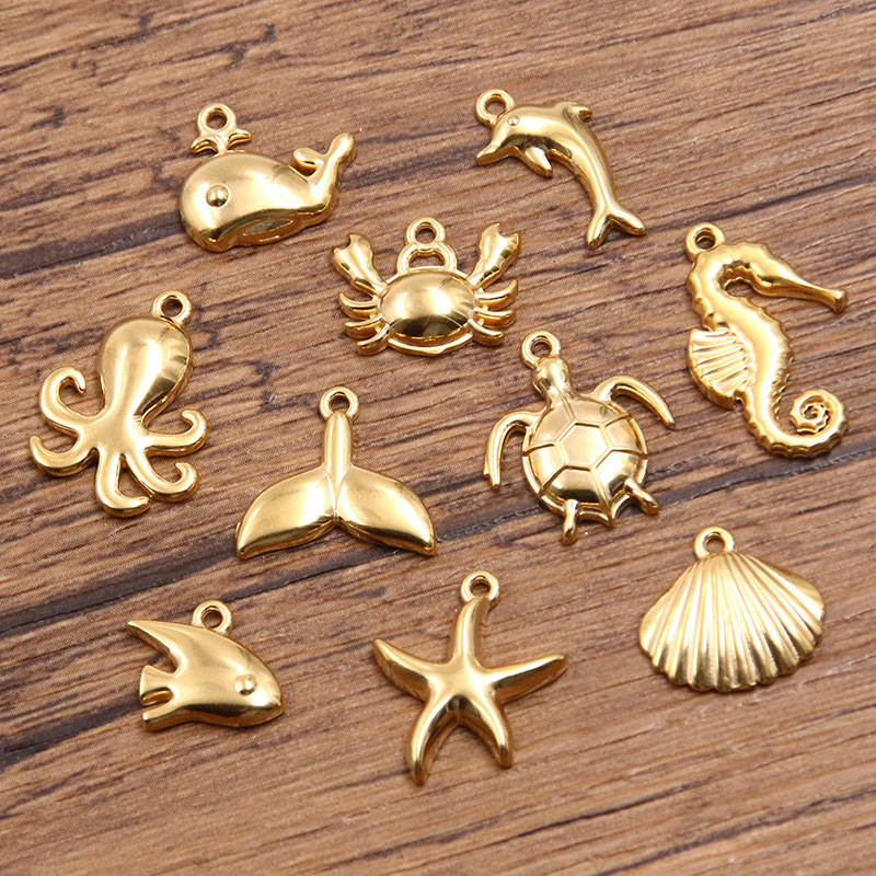 All Seasons Season Polished Finish 1 Piece 304 Stainless Steel Dolphin Crab Fish Polished Pendant Charms