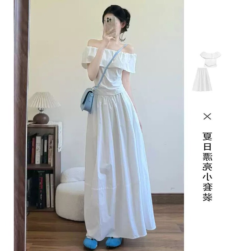 One-Shoulder White Off-Shoulder Dress for Women, Summer 2026 New Style, Beautiful Long Dress, Early Summer Outfit Set, Women's Clothing