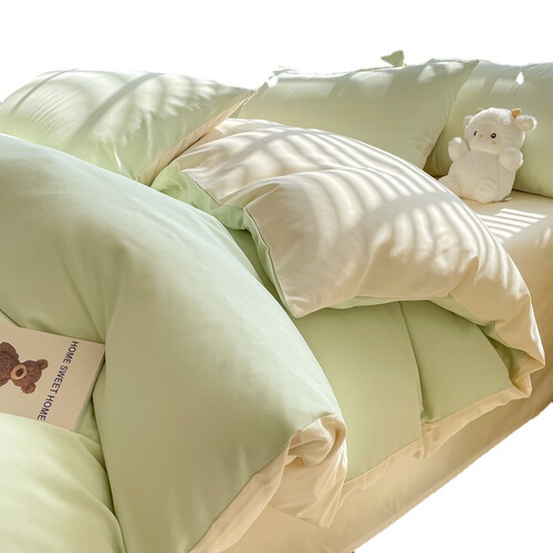 Cream style solid color four-piece set of bedding sheets and fitted sheet set for student dormitory three-piece gift set