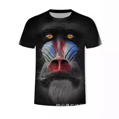 Summer Fashion Creative Three-Dimensional Polyester T-Shirt Printed Men's Short-Sleeved 3Dt Shirt Big Face Funny Orangutan Pattern