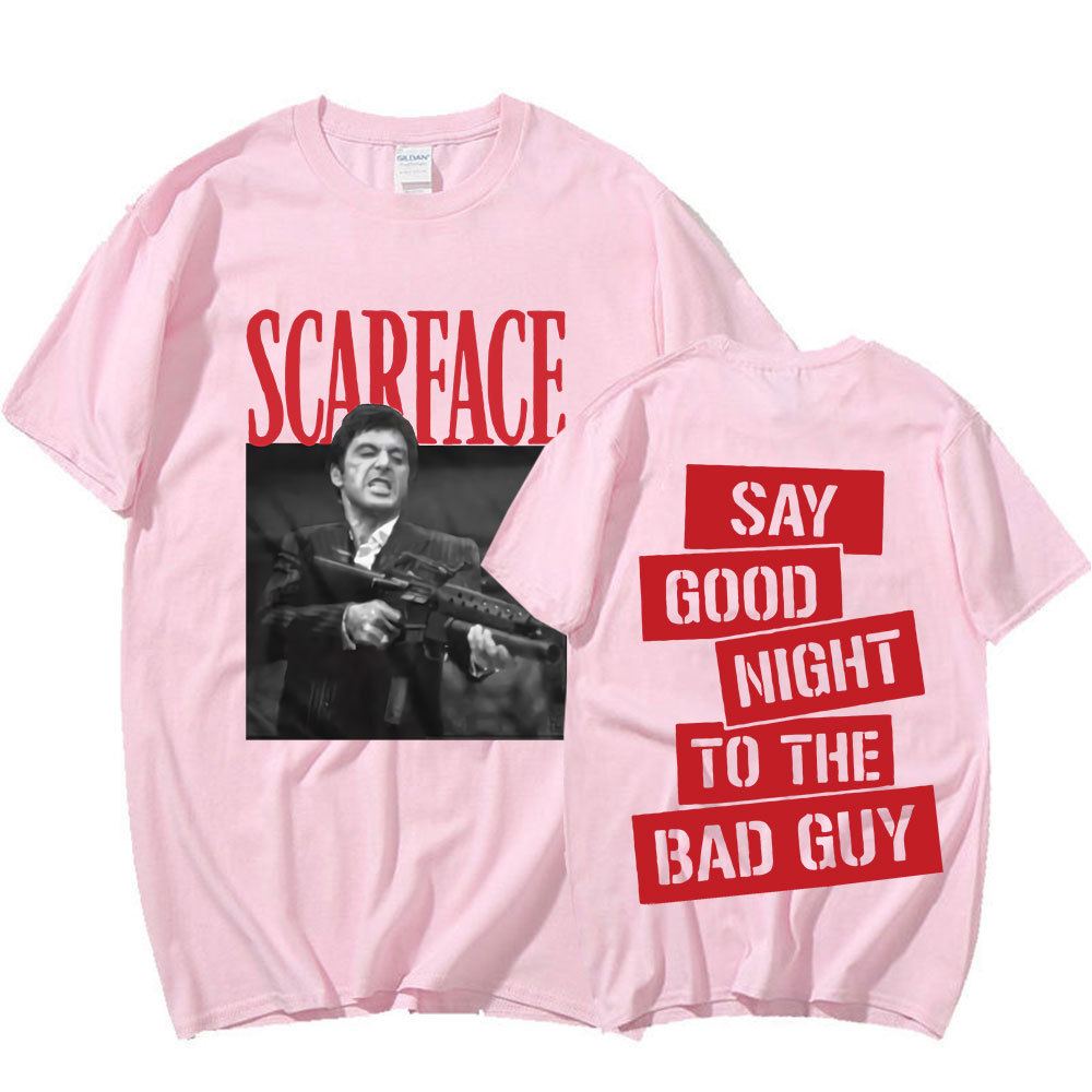 Película de los 90 "Scarface" Camiseta de Tony Montana a los malos, lema de buenas noches, camiseta gráfica