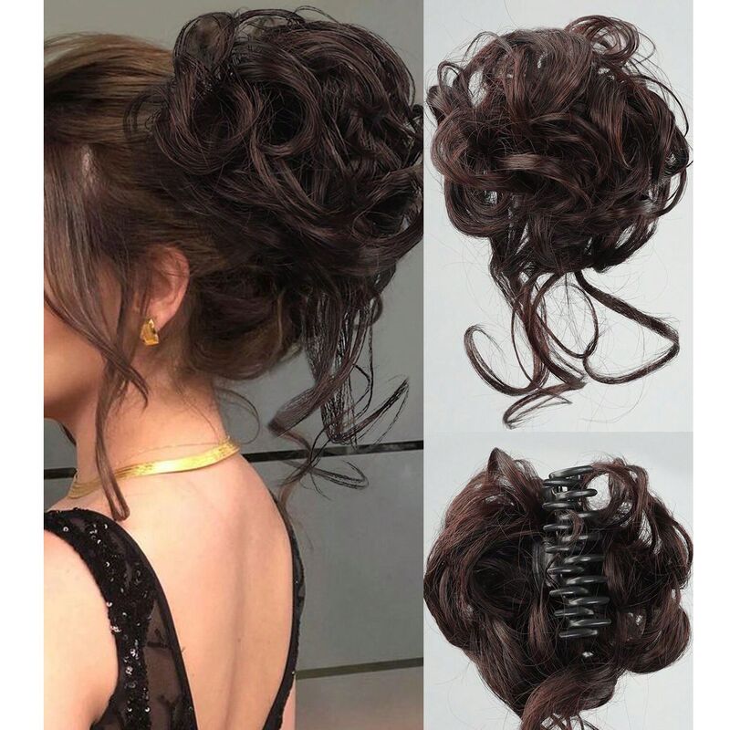 Natural Fluffy Long Whiskers Wig Set Ponytail Wig Ring Flower Bud Ball Head Women's Lazy Daily Style Clip
