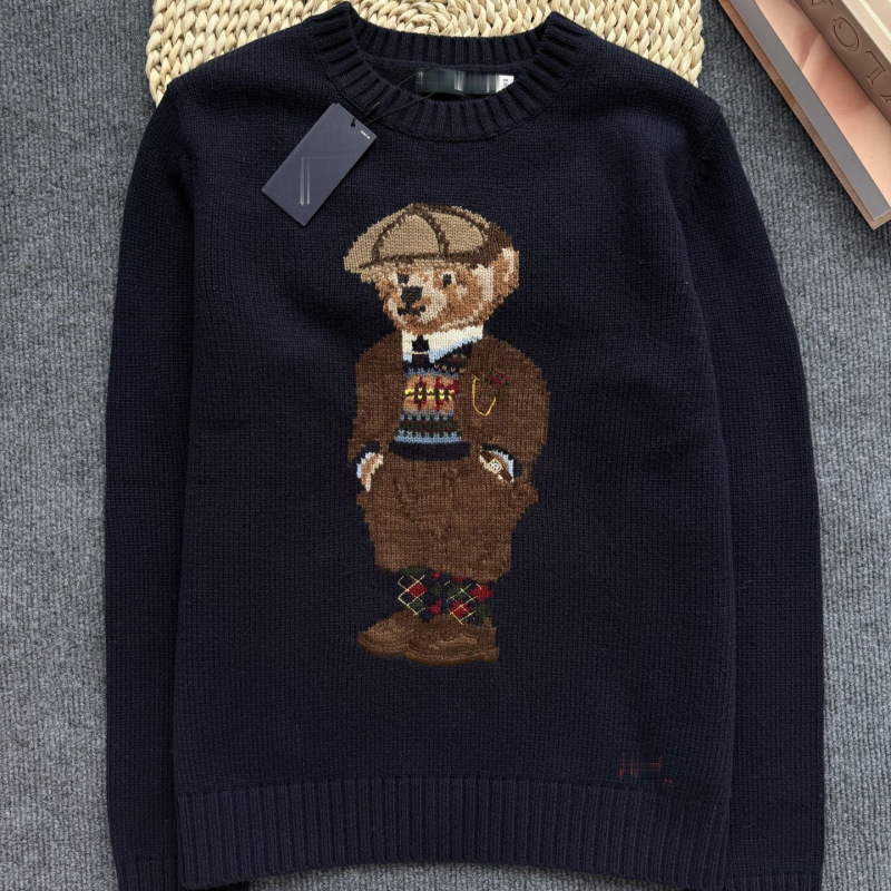 Rl 25 New Old Money Style Bear Autumn and Winter Wool Cashmere Heavy Embroidery Cartoon Round Neck Casual Sweater for Women Rl 25 New Old Money Style Bear Autumn and Winter Wool Cashmere Heavy Embroidery Cartoon Round Neck Casual Sweater for Women