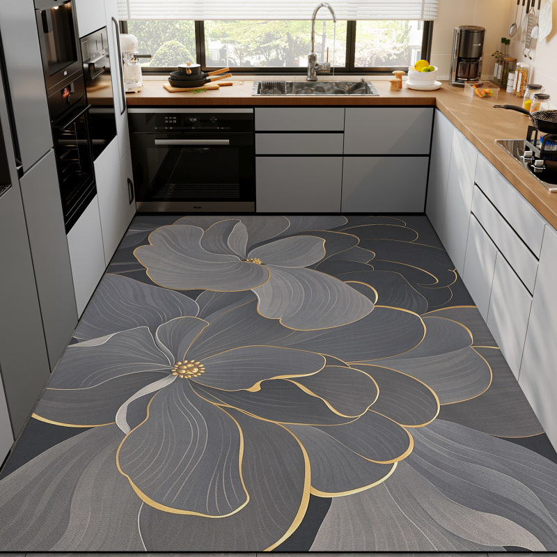 Light Luxury and Simple Style, Water-Absorbent Leather Floor Mat, Full-Cover Kitchen Mat, Non-Slip, Stain-Resistant, Easy to Maintain, Wipeable and Washable-Free Foot Mat