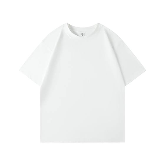 350g Heavyweight Pure Cotton 0 Shrinkage Pure Cotton Short-Sleeve Bajia 20S Double Yarn Small Collar Trendy Brand Short-Sleeve Men's Wholesale