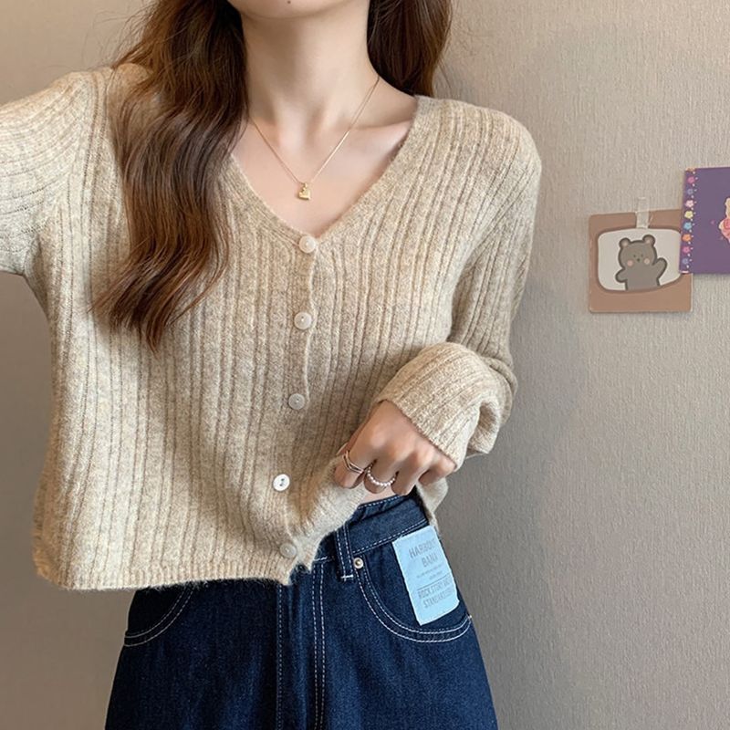 Knitted Base Shirt for Women, New Spring and Autumn Style, Stylish V-Neck Sweater with a Unique Design, Trendy Cardigan Jacket