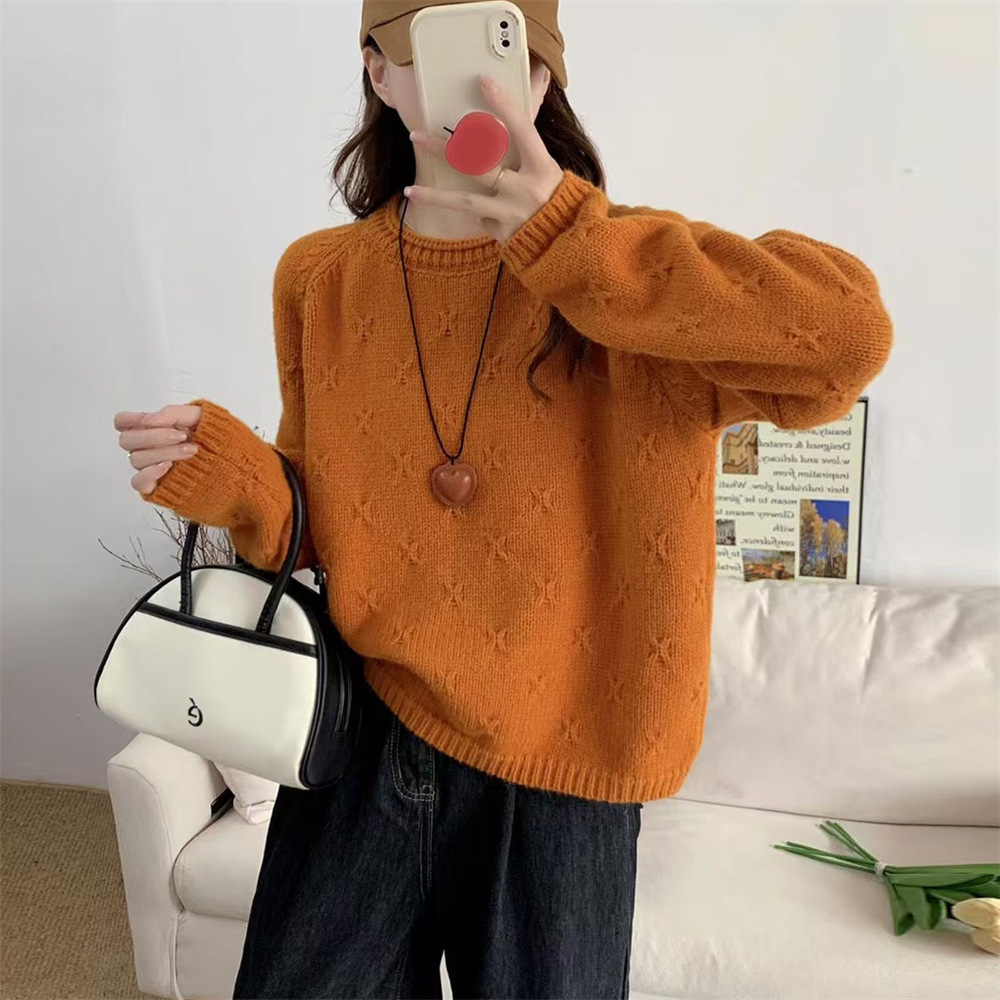 Suéter de Punto Calado para Mujer de Acrílico y Nailon con Cuello Redondo para Otoño e Invierno