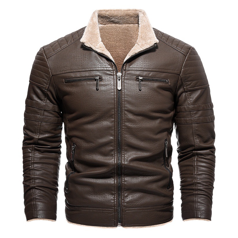 European and American Winter Leather Coat Thickened Artificial Leather Plush Warm Extra Large European Size Industrial Retro Imitation Leather Texture Jacket