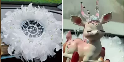 for Women, Aromatherapy: Car ornaments - floral-deer-crystal-bead-feather-round-cushion