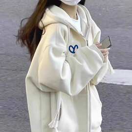 美式复古爱心拉链卫衣女春秋宽松oversize百搭开衫秋冬加绒外套潮