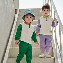 Amira Children's Clothing 24 Spring New Arrival Set for Boys and Girls with Dopamine Collage Sweatshirt and Sweatpants Two-Piece Set