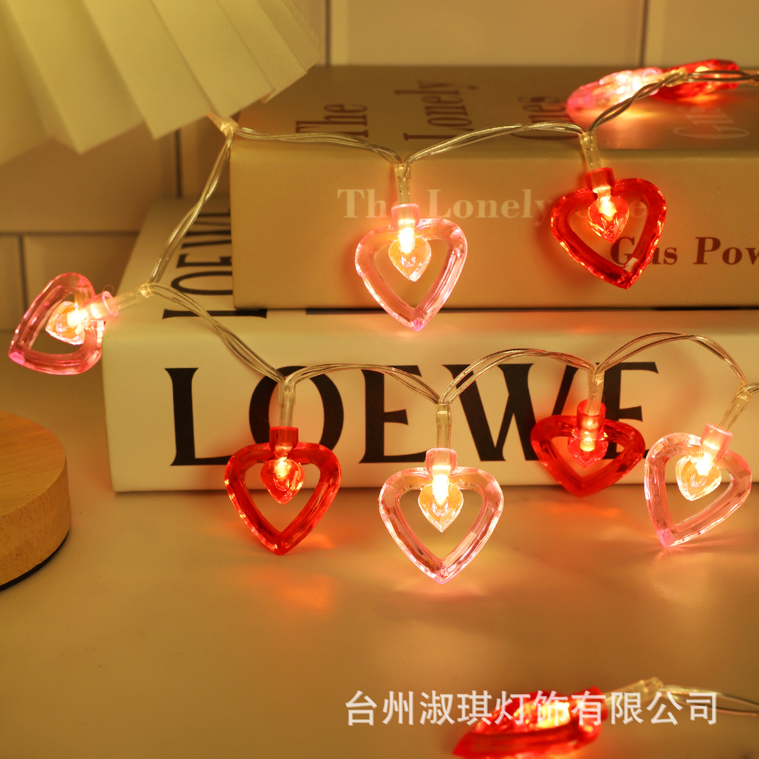 Nuevo LED Día de San Valentín Rosa doble amor batería luz cadena habitación dormitorio fiesta Decoración Luz cadena