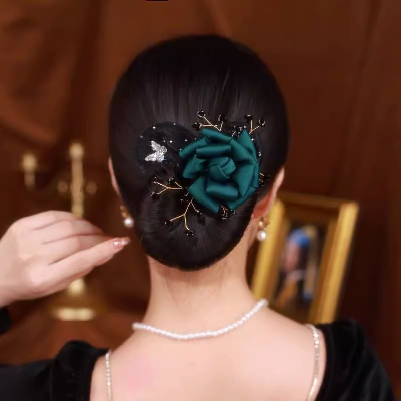 Luz de lujo mariposa Rosa accesorios para el cabello Cabeza trasera de las mujeres giro fijo artefacto mullido perezoso updo cabeza de la Bola de Pelo tocado