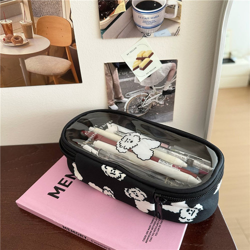 ins Japanese original puppy transparent pencil bag large capacity stationery bag student high-value pencil case for primary and secondary school students