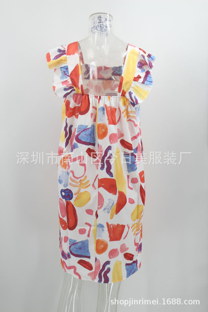 summer square collar backless sling print dress nihaostyles wholesale clothing NSJRM82176