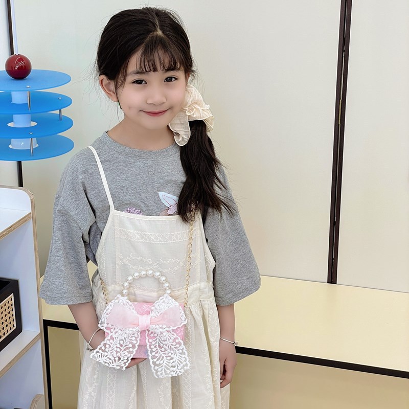 Bolsas infantiles lindas bolsas de hombro de arco pequeña fragancia accesorios princesa de perlas bolsas de cambio bolsas de mano