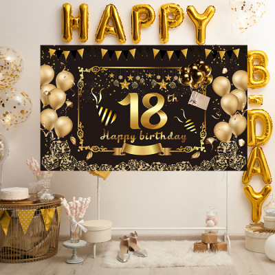 亞馬遜新款黑金氛圍生日背景橫幅派對聚會拍照裝飾支持可定制周歲