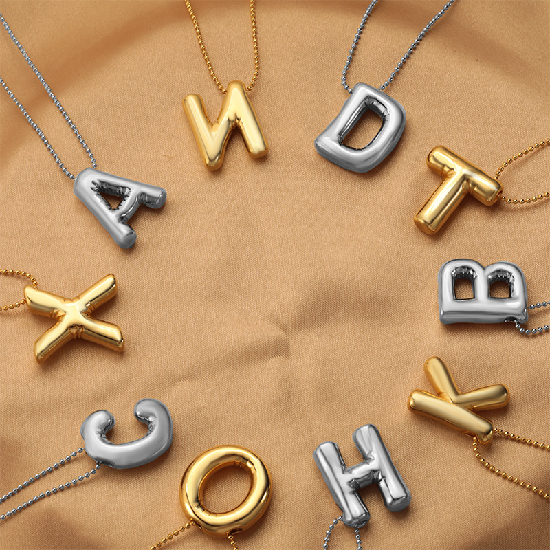 Cross Border Bubble Balloon Letter Pendant Necklace Fashion Simple 18K Gold Hip Hop Balloon Gap Letter Clavicle Chain